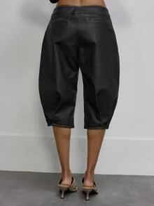 MUSERA Faux Leather Distressed Seam Detail Capri Pants Autumn Cute Daily Girly Sweet Mischief - Black - View 4