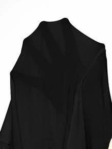 Elenzga Women's Elegant Commuter Contrast Color Placket Lace Patchwork Top - Black and White - View 7