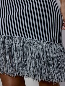 MUSERA Stripe Asymmetric Tassel Hem Midi Skirt Cute Daily Girly Sweet Mischief - Multicolor - View 5