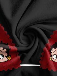Attitoon Betty Boop x SHEIN 休閒極簡復古 Y2K 百搭派對 Bra 紅色字母印花圖案 T-shirt，音樂節哥德風夏季圓領短袖修身女款 T-shirt - 黑色 - 查看 5