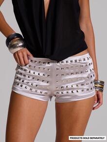 MUSERA Silver Metallic Slinky Studded Micr Shorts Summer Autumn Going Out Festival Cool Girl Furiosa - Silver - View 1