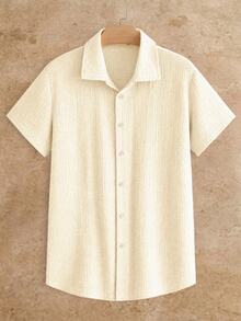 HIMLAND Men's Woven Casual Short Sleeve Shirt - Khaki - View 8