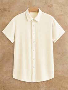 HIMLAND Men's Woven Casual Short Sleeve Shirt - Khaki - View 2