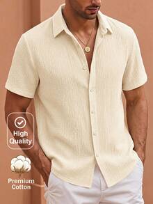 HIMLAND Men's Woven Casual Short Sleeve Shirt - Khaki - View 1