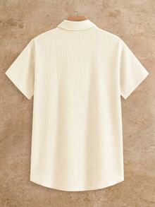 HIMLAND Men's Woven Casual Short Sleeve Shirt - Khaki - View 3