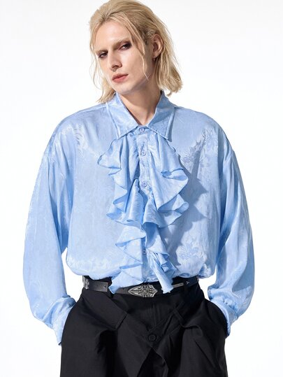 Street Life Camisa casual versátil de uso diario para hombre con estampado floral y bajo con volantes