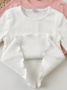 SHEIN ملابس علوية طويلة الأكمام للفتيات الصغيرات، كاجوال محتشمة متعددة الاستخدامات، بلون موحد، رمادي وردي فاتح أبيض، مناسبة لحفلات التخرج والخريف، قطع - متعدد الألوان - مشاهدة 6