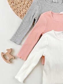 SHEIN ملابس علوية طويلة الأكمام للفتيات الصغيرات، كاجوال محتشمة متعددة الاستخدامات، بلون موحد، رمادي وردي فاتح أبيض، مناسبة لحفلات التخرج والخريف، قطع - متعدد الألوان - مشاهدة 5