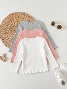SHEIN ملابس علوية طويلة الأكمام للفتيات الصغيرات، كاجوال محتشمة متعددة الاستخدامات، بلون موحد، رمادي وردي فاتح أبيض، مناسبة لحفلات التخرج والخريف، قطع - متعدد الألوان - مشاهدة 2