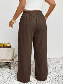 SHEIN Frenchy Celana Panjang Kasual Minimalis Warna Cokelat Ukuran Besar Cocok untuk Musim Panas dan Gugur - Coklat - View 3