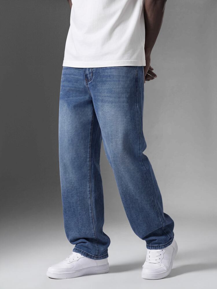 Salvezio Men Washed Faded Denim Jeans - Blue - View 3