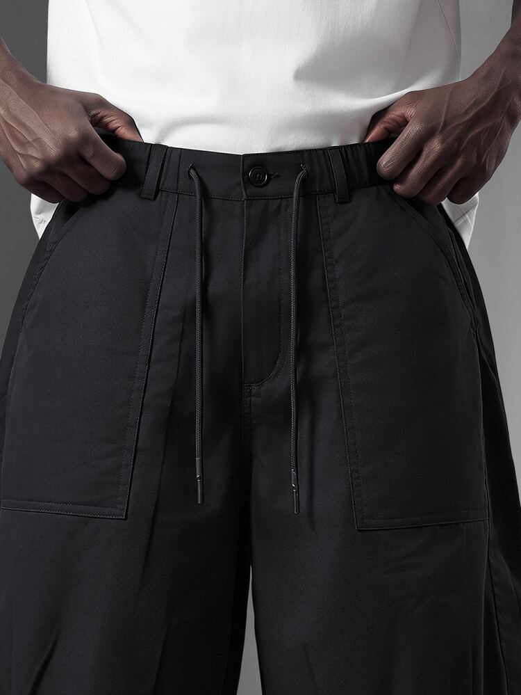 Salvezio Men's Black Retro Casual Loose Fit Versatile Summer Cargo Shorts - Black - View 7