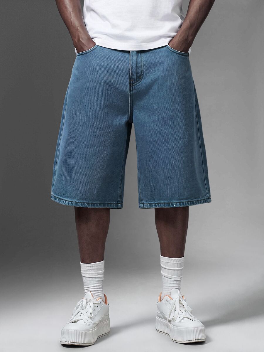 Salvezio Men's Distressed Casual Denim Loose Shorts Short Jeans For Men - Medium Wash - View 1