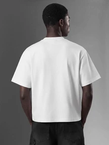 Salvezio Los Angeles LA Letter Hand Gesture Logo Print Casual Oversized Men White T-Shirt - White - View 4