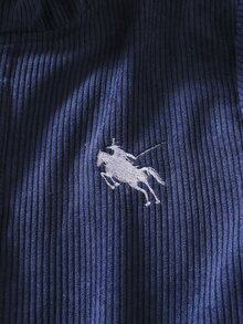 SHEIN Vacaura 青少年男孩休閒復古燈芯絨領抓絨夾克，適合秋冬校園與旅行穿著 - 藏蓝色 - 查看 4