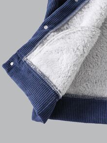 SHEIN Vacaura 青少年男孩休閒復古燈芯絨領抓絨夾克，適合秋冬校園與旅行穿著 - 藏蓝色 - 查看 7