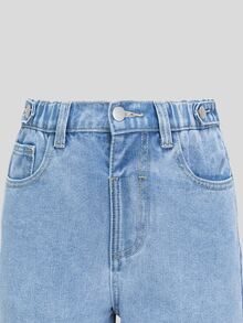SHEIN Jeans en denim pour préadolescentes, nouvelle arrivée pour l'été, jeans amples et détendus en denim lavé clair pour filles, tissu de coton confortable, convient pour le casual, l'école, le travail et les rassemblements - Jean clair - Voir 6