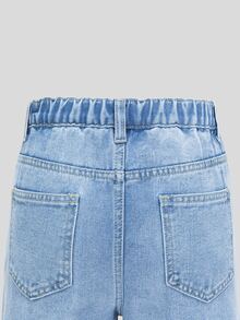 SHEIN Jeans en denim pour préadolescentes, nouvelle arrivée pour l'été, jeans amples et détendus en denim lavé clair pour filles, tissu de coton confortable, convient pour le casual, l'école, le travail et les rassemblements - Jean clair - Voir 4