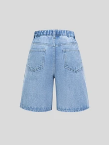 SHEIN Jeans en denim pour préadolescentes, nouvelle arrivée pour l'été, jeans amples et détendus en denim lavé clair pour filles, tissu de coton confortable, convient pour le casual, l'école, le travail et les rassemblements - Jean clair - Voir 2