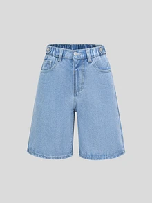 SHEIN Jeans en denim pour préadolescentes, nouvelle arrivée pour l'été, jeans amples et détendus en denim lavé clair pour filles, tissu de coton confortable, convient pour le casual, l'école, le travail et les rassemblements - Jean clair - Voir 3