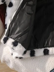 SHEIN 少女白色波點拉鍊時尚可愛牛仔風百搭冬季加厚外套，適合學校與社團 - 白色 - 查看 5