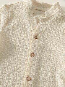 SHEIN 男嬰幼兒 2件組 春夏休閒度假風 V領上衣套裝，嬰兒夏季服飾套裝，復古風 - 杏色 - 查看 6