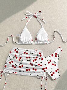 Soleia Casual Minimalist Cute Cherry Print Pattern Women's Swimwear Set, Suitable For Spring And Summer - Multicolor - View 2