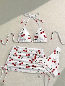 Soleia Casual Minimalist Cute Cherry Print Pattern Women's Swimwear Set, Suitable For Spring And Summer - Multicolor - View 6
