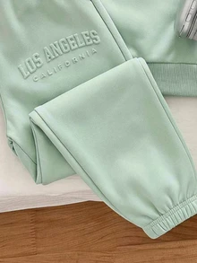 Genkimix Kids 2pcs Young Boy Casual Sports College Street Style Cute Cool Graphic Sweatshirt + Pants Set, Suitable For Daily Wear, School, Travel, Spring Autumn - Mint Green - View 5