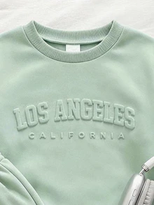 Genkimix Kids 2pcs Young Boy Casual Sports College Street Style Cute Cool Graphic Sweatshirt + Pants Set, Suitable For Daily Wear, School, Travel, Spring Autumn - Mint Green - View 4