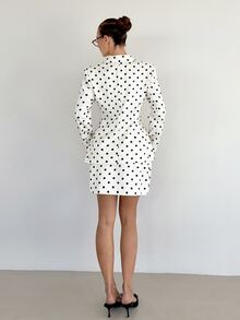 Siren Gaze 女款秋季白色波點收腰西裝外套兩件套套裝－優雅長袖西裝外套迷你裙辦公通勤派對套裝 - 白色 - 查看 5