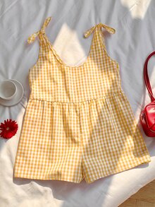SHEIN EZwear 黄色格子休闲度假连体衣 - 黃色 - 查看 5