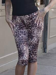 Nath Sonia 女款秋季豹紋短款緊身內搭褲，休閒動物圖案短褲，單車緊身褲，時尚單品，隨機長度剪裁度假風 - 彩色 - 查看 4