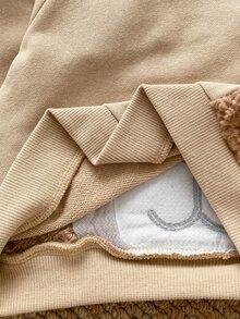 PrepCrw 男嬰休閒可愛毛絨3D刺繡熊長袖衛衣 - 杏色 - 查看 9