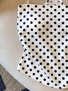 Franclia Tank Top Kasual Serbaguna Motif Polkadot untuk Wanita - Hitam dan Putih - View 3