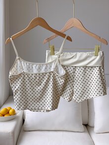 Comfortcana 女款夏季時尚波點印花吊帶上衣與短褲兩件組 - 彩色 - 查看 2