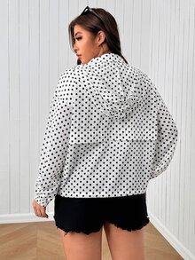 SHEIN EZwear 大尺碼波點印花連帽夾克 - 黑與白 - 查看 2