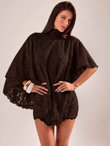 SHEIN BAE Spring/Summer Apricot High Neck Lace Tie Cape Top + Shorts Set, French Romantic Style Vacation Date 2-Piece Outfit - Coffee Brown - View 8