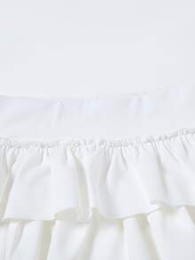 SHEIN 2件組青少年女孩休閒時尚對比色 Polo 短袖 T恤與荷葉邊裙擺套裝 - 粉色 - 查看 7