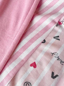 SHEIN TALL SIZE Women Cotton 3 Pcs One Solid Pink Colour & Striped And LOVE Pattern Long Pants Homewear Comfort Casual Sleep Bottoms Set - Multicolor - View 4