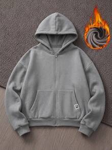 NEON BLANC 男士春秋休閒寬鬆長袖拉鍊連帽衛衣，標準尺寸，灰色素色 - 灰色 - 查看 8