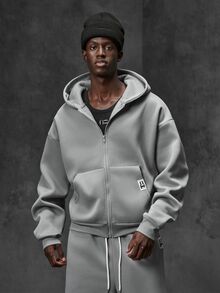 NEON BLANC 男士春秋休閒寬鬆長袖拉鍊連帽衛衣，標準尺寸，灰色素色 - 灰色 - 查看 2
