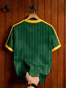 Aesthetic Post Bloke Core 運動時尚男士休閒條紋字母印花T恤，夏季巴西球衣 Brasil T-shirt 綠色條紋足球球衣 - 彩色 - 查看 2
