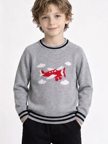 Boys' Autumn/Winter Fashionable Cute Pattern Jacquard Knit Sweater Long Sleeve Base Layer Pullover - Grey - View 6