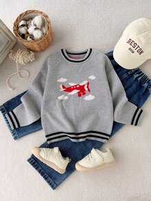 Boys' Autumn/Winter Fashionable Cute Pattern Jacquard Knit Sweater Long Sleeve Base Layer Pullover - Grey - View 1