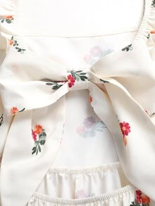 SHEIN Tween Girl Casual Daily Versatile Comfortable Fitted Floral Print Ruffle Back Bow Decor Jumpsuit Tween Girl - Apricot - View 5
