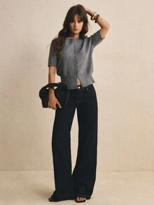 Poéselle 女款素色短袖單排扣休閒針織開襟衫 - 深灰色 - 查看 8