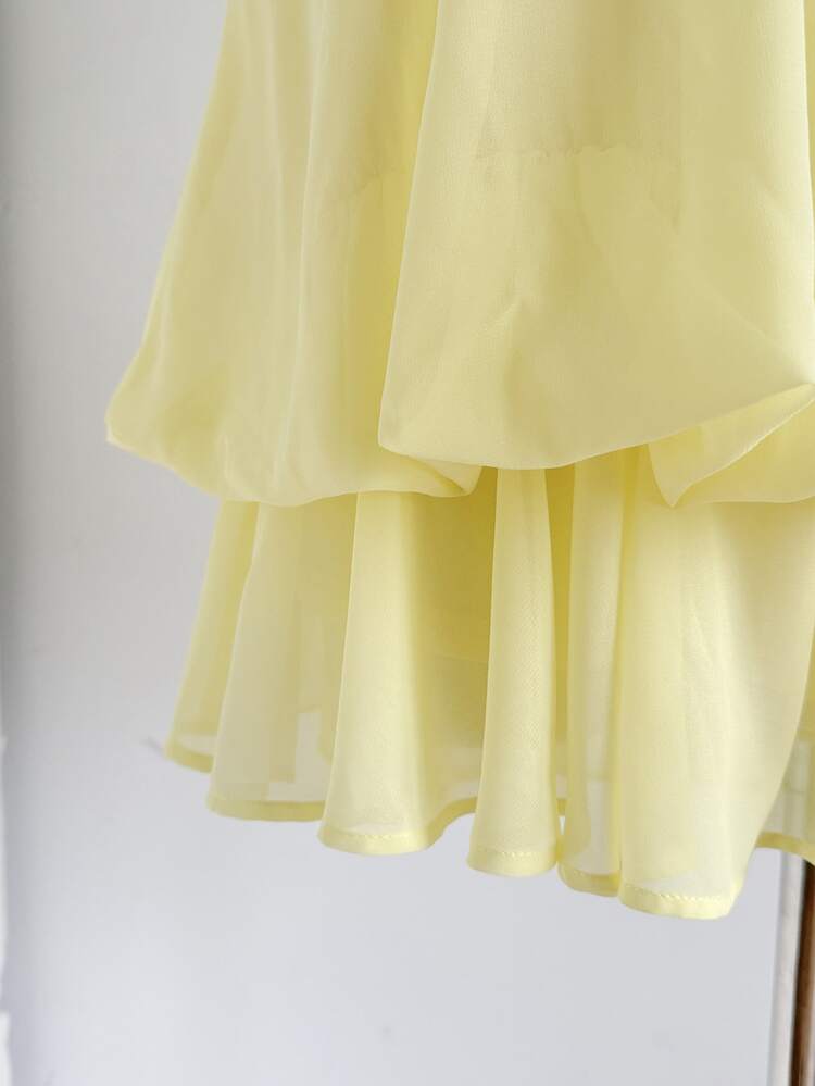 SHEIN Tween Girls Yellow Halter Neck Princess Dress, Versatile For Formal Occasions, Outings, Vacation, Street Wear, Suitable For Any Occasion, Sister Matching, Parent-Child Matching, Cute Girl Outfit - Yellow - View 4