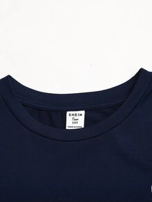 SHEIN 青少年女孩休閒針織套裝 皇家藍短袖T恤搭配寬鬆長褲套組 - 寶藍色 - 查看 11