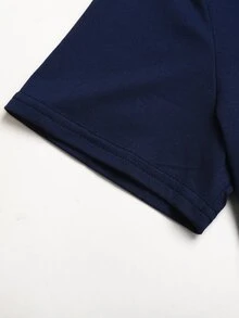 SHEIN 青少年女孩休閒針織套裝 皇家藍短袖T恤搭配寬鬆長褲套組 - 寶藍色 - 查看 7